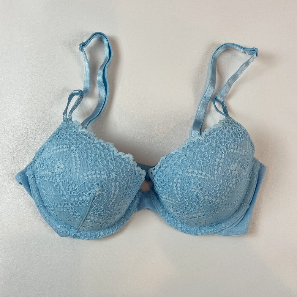 NWOT Victoria's Secret Bra 32C Lined Demi Blue Lace B901